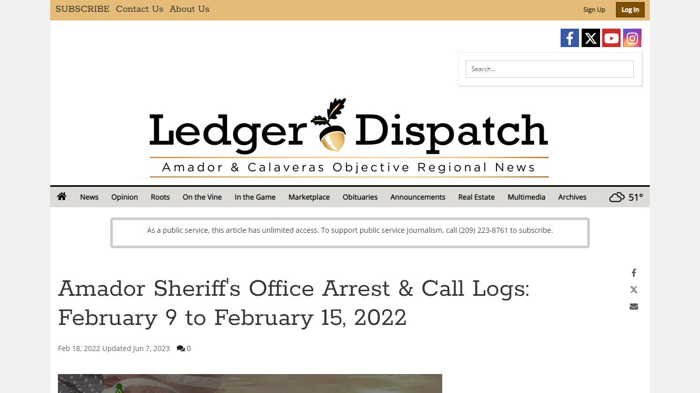 Amador Sheriff's Office Arrest & Call Logs: February 9 to February 15 ...