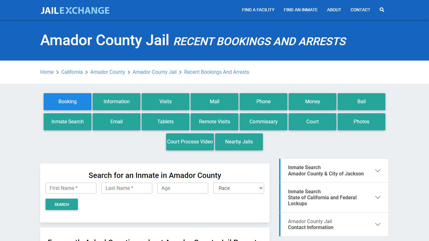 Amador County Jail Recent Bookings And Arrests - Jail Exchange