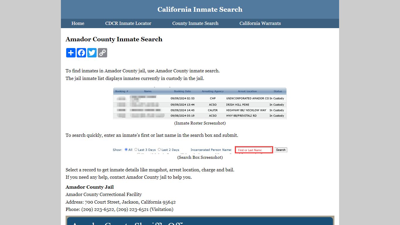 Amador County Inmate Search